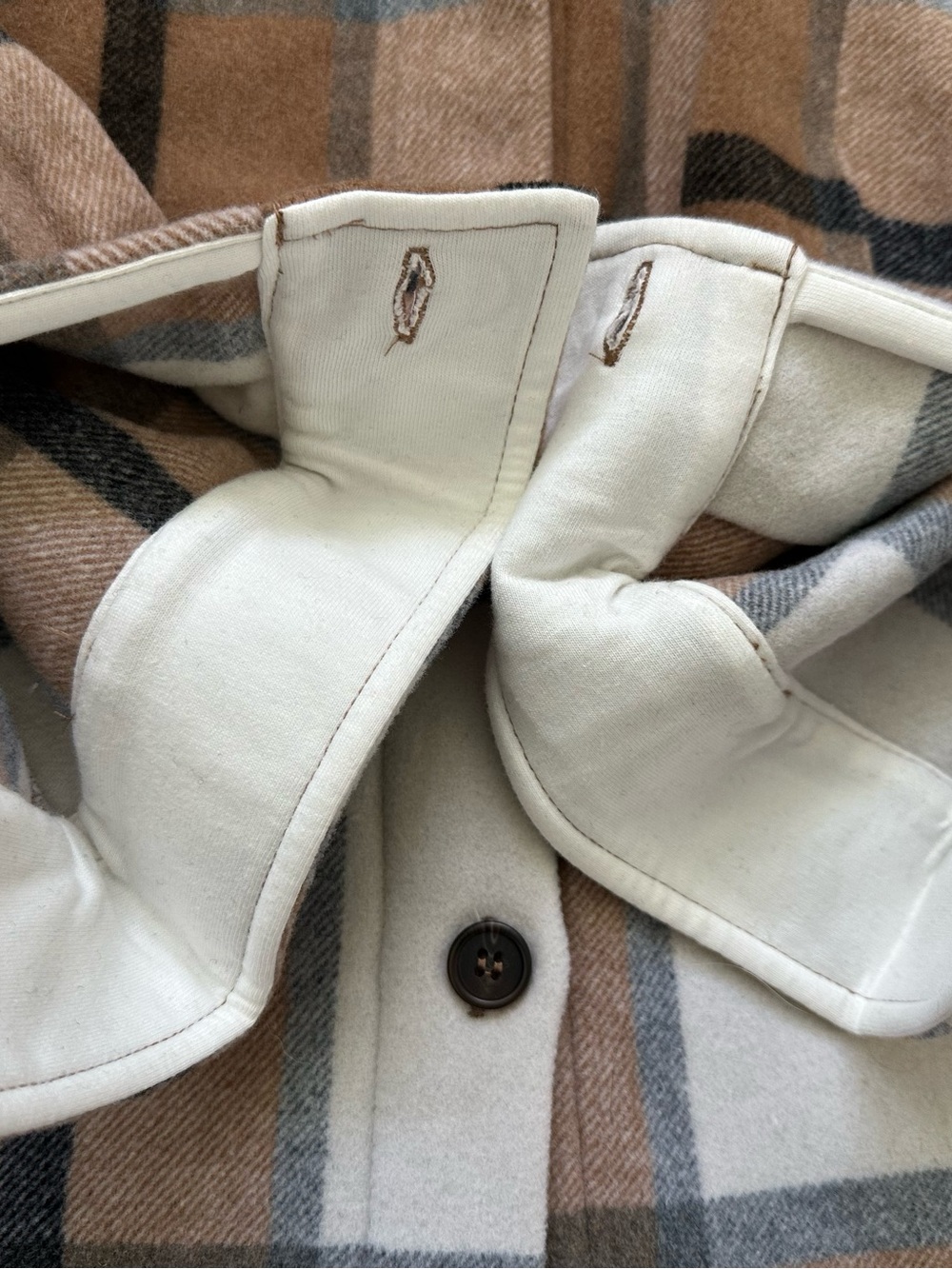 Woolx Sawyer Merino Wool Plaid Shacket XL Brown Beige Oversized Shirt Jacket - Picture 10 of 12